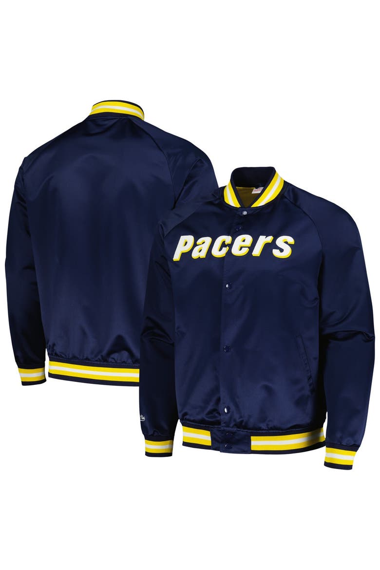 Men's Mitchell & Ness Navy Indiana Pacers Hardwood Classics  Throwback Wordmark Raglan Full-Snap Jacket, Alternate, color, Navy