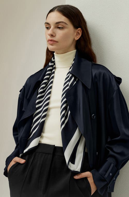 Lilysilk Mid-century Pattern Silk Scarf In Midnight Blue