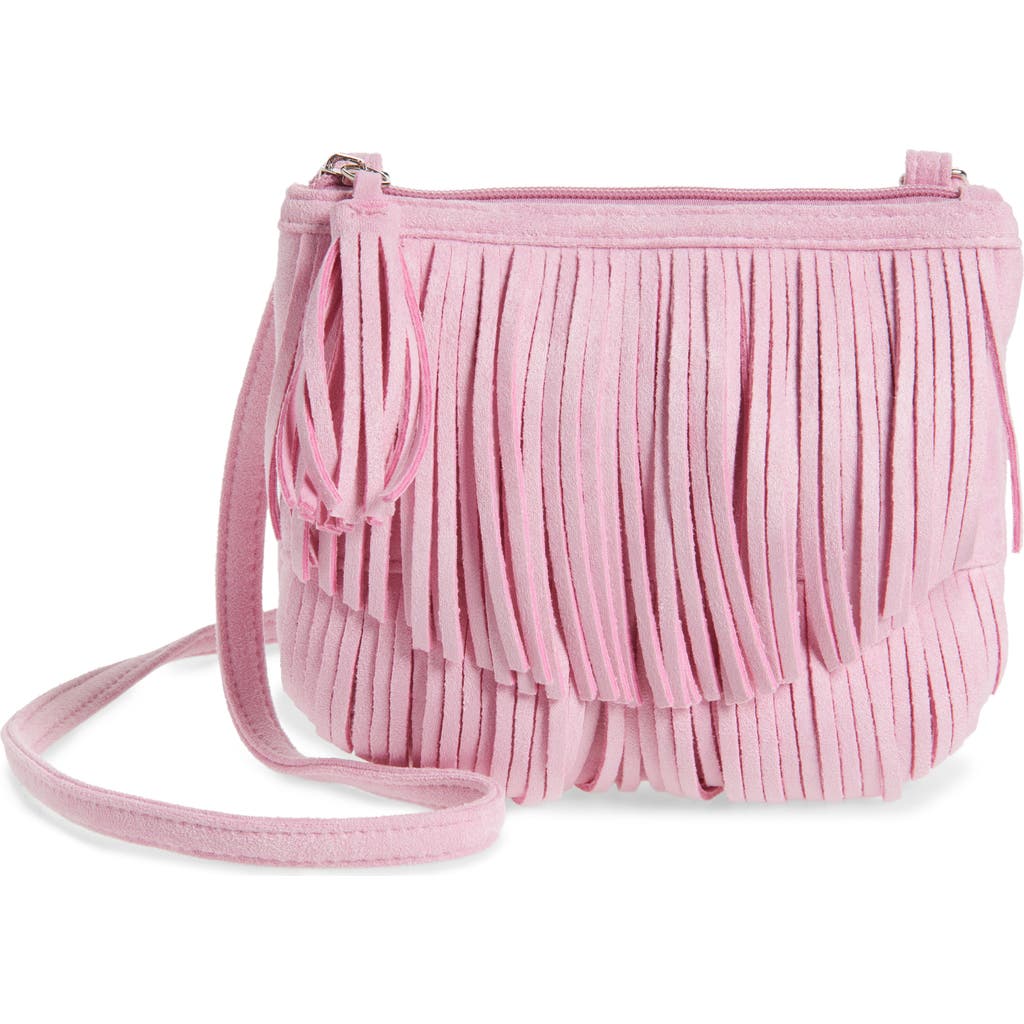 Shop Capelli New York Kids' Faux Suede Fringe Crossbody Bag In Light Pink