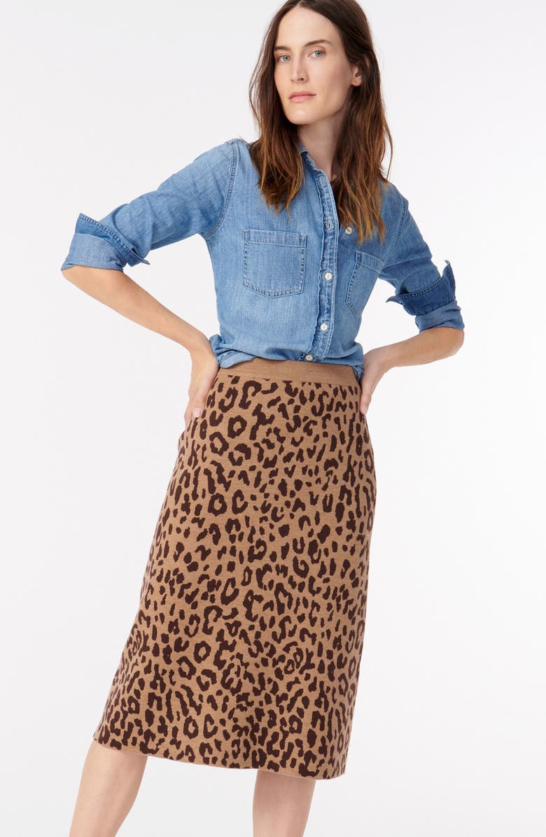 J.Crew Leopard Sweater Skirt, Alternate, color, 