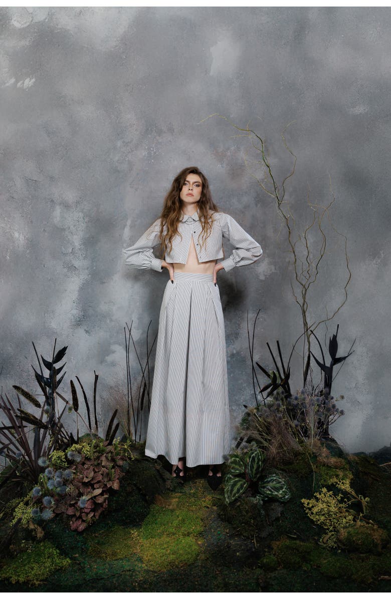 Contessa Mills Thomasin Striped Cotton Poplin Maxi Skirt, Alternate, color, Black-White