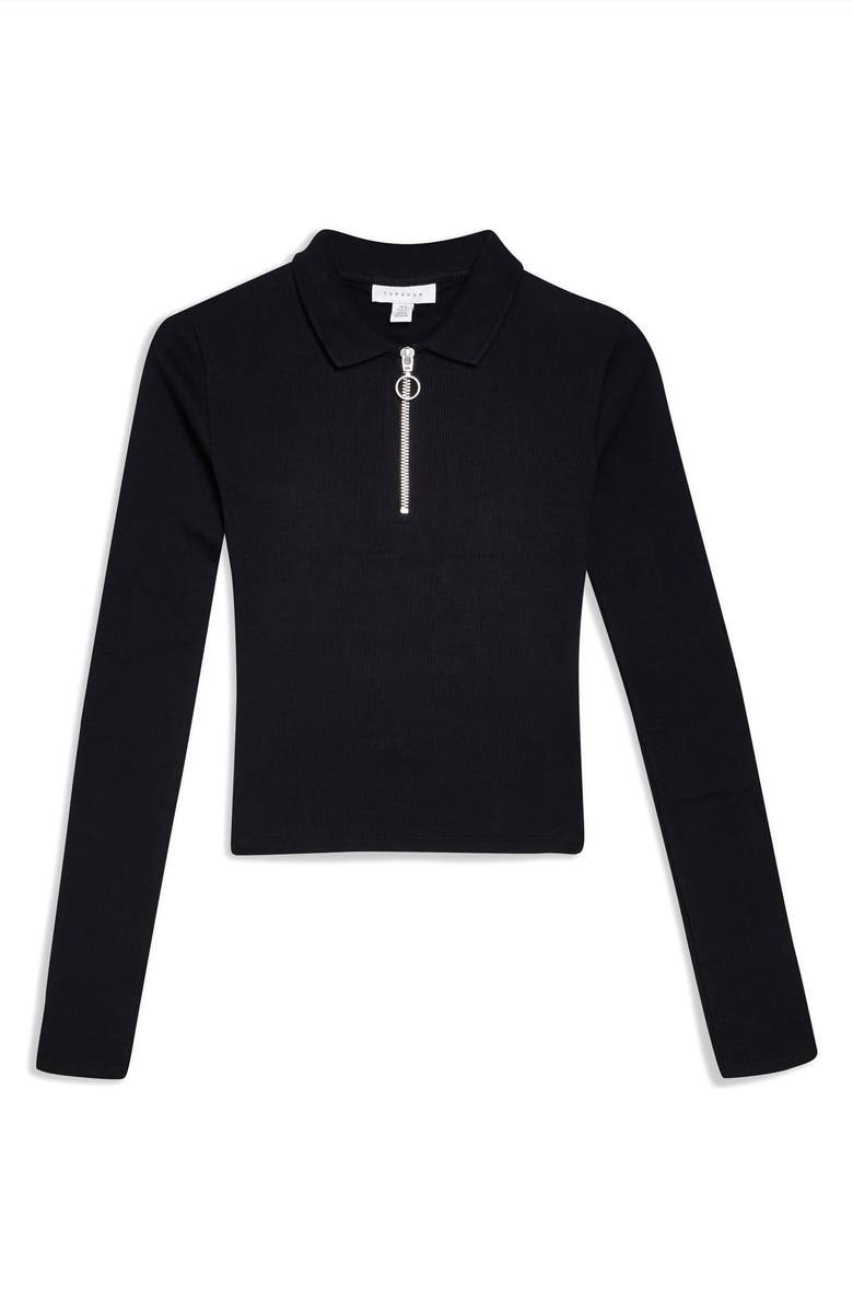 Topshop Front Zip Polo Shirt, Alternate, color,