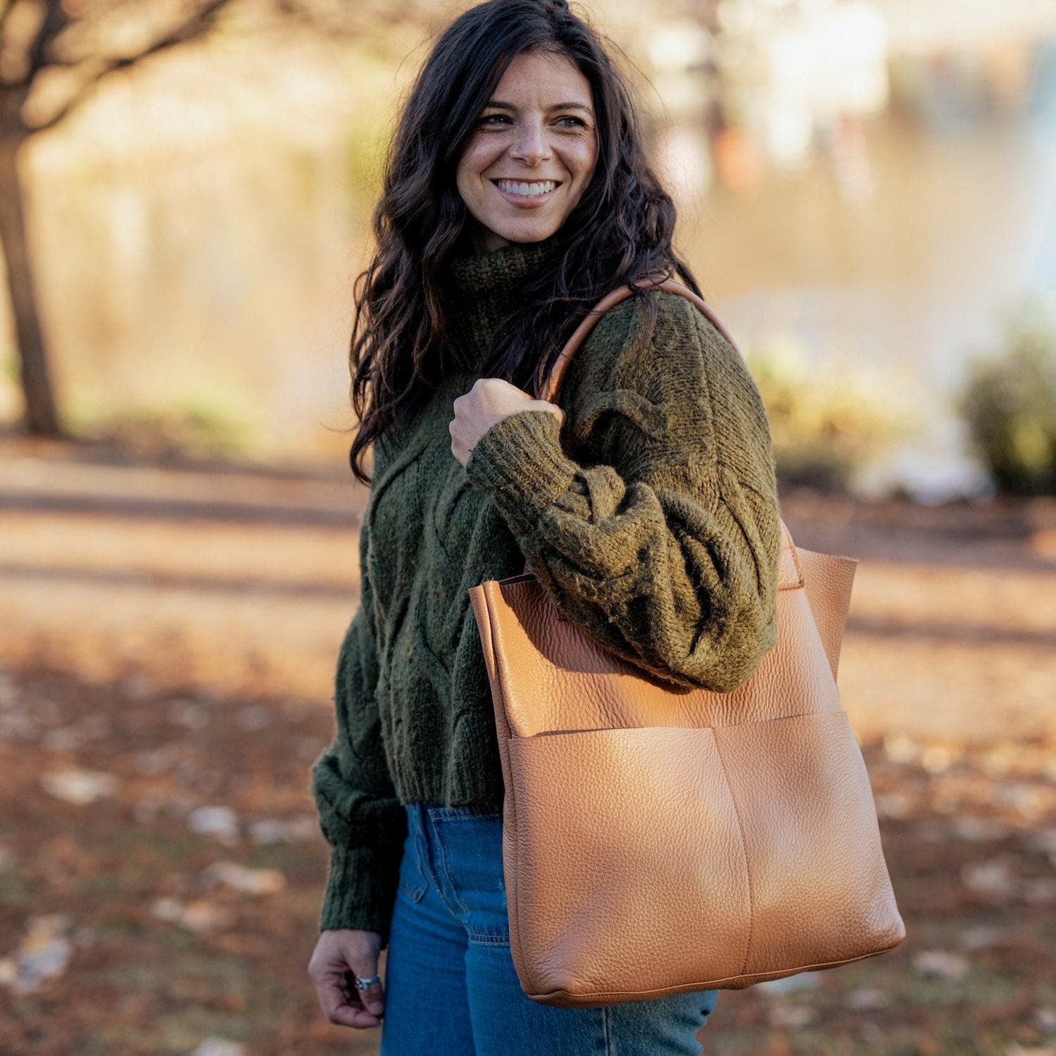 Amasouk Classic Unstructured Leather Tote Bag, Alternate, color, Tan