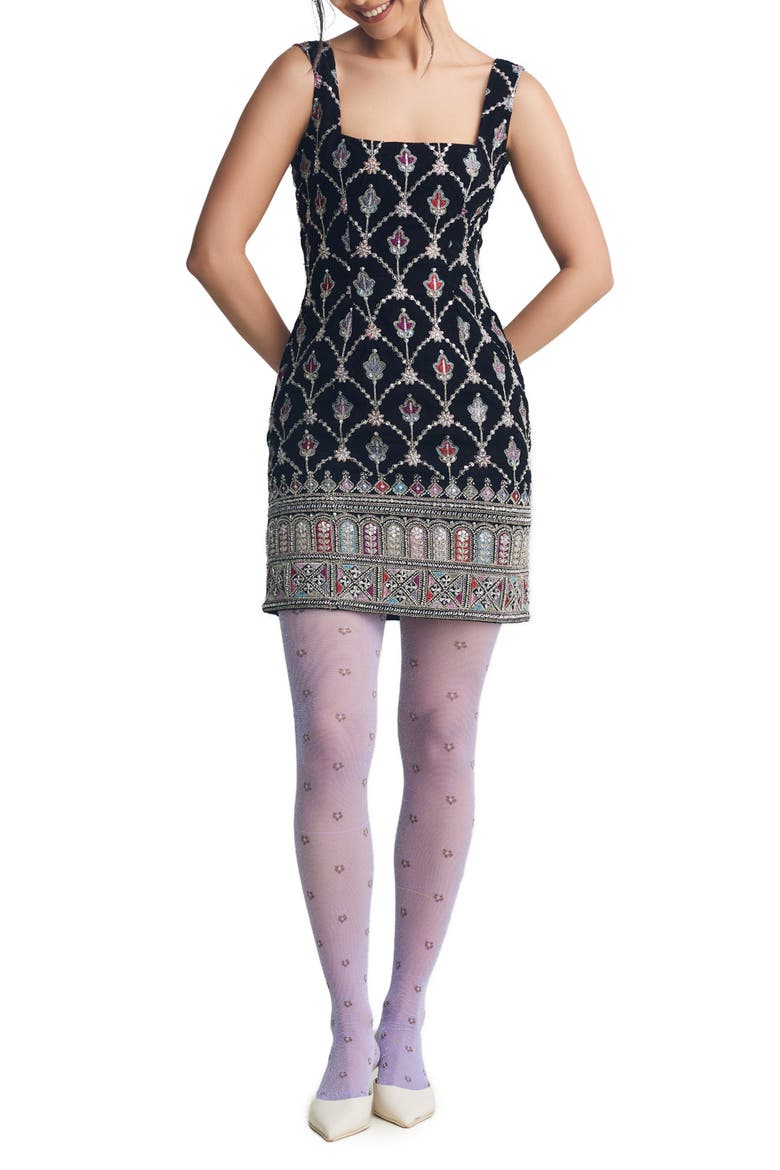 Sarina Sleeveless Embroidered Minidress, Main, color, BLACK
