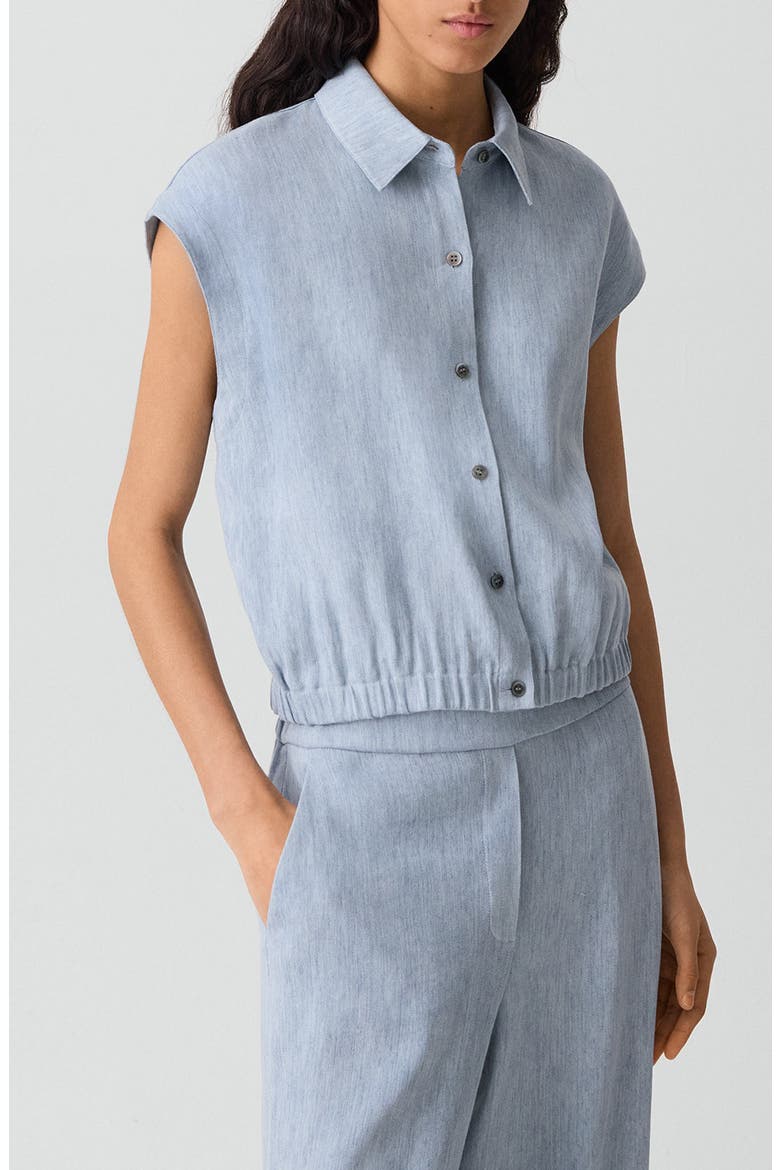 Dolman Sleeve Crop Linen Blend Chambray Button-Up Shirt, Main, color, SKY BLUE