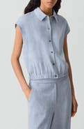 Theory Dolman Sleeve Crop Linen Blend Chambray Button-Up Shirt