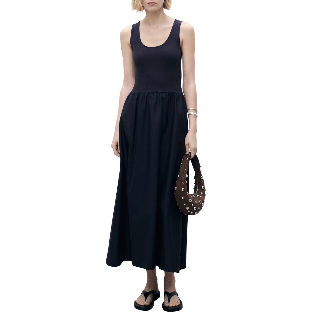 Shop Mango Valvi Mixed Media Maxi Dress In Navy