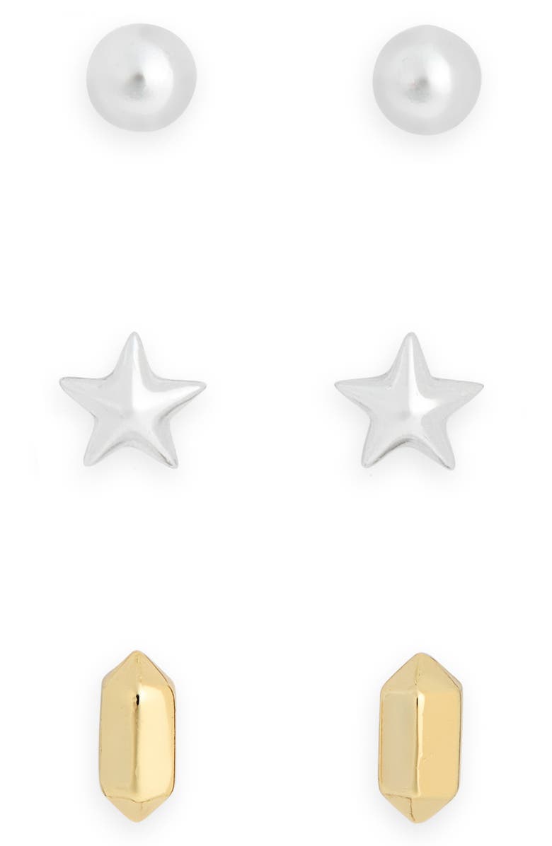 Argento Vivo Sterling Silver Set of 3 Two-Tone Stud Earrings, Alternate, color, Gold/ Silver