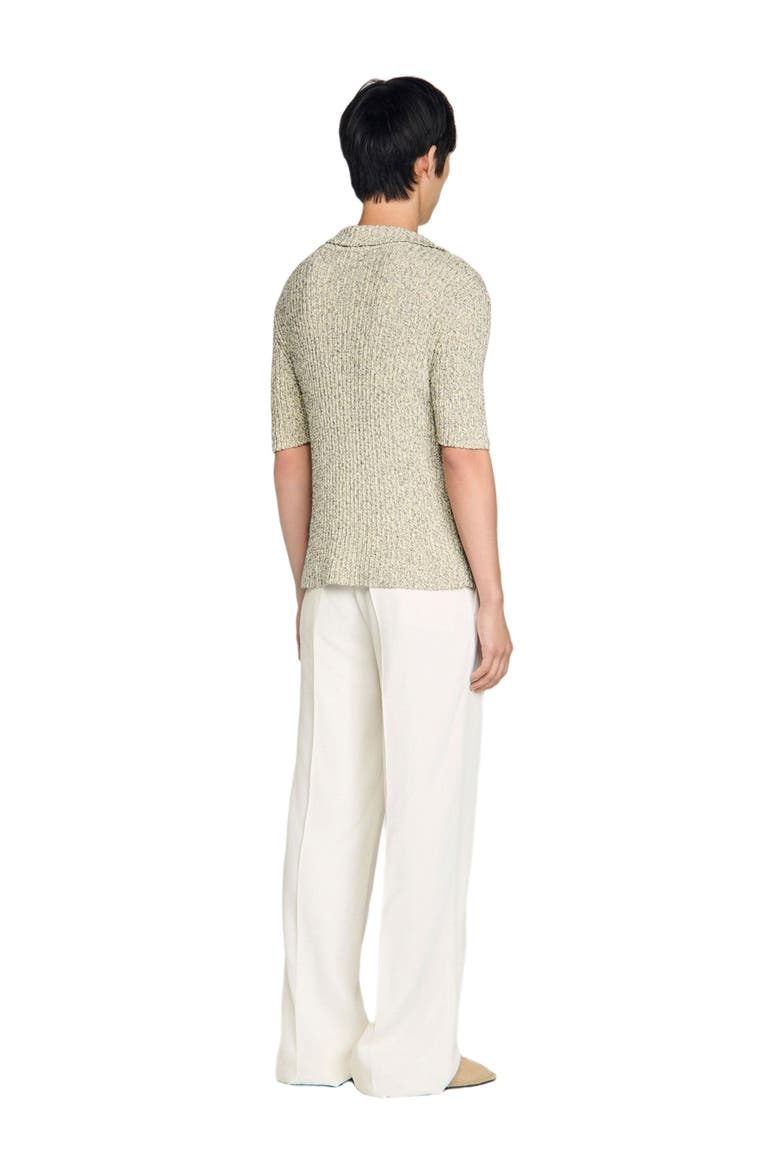 Marl cotton knit polo shirt, Alternate, color, White / black
