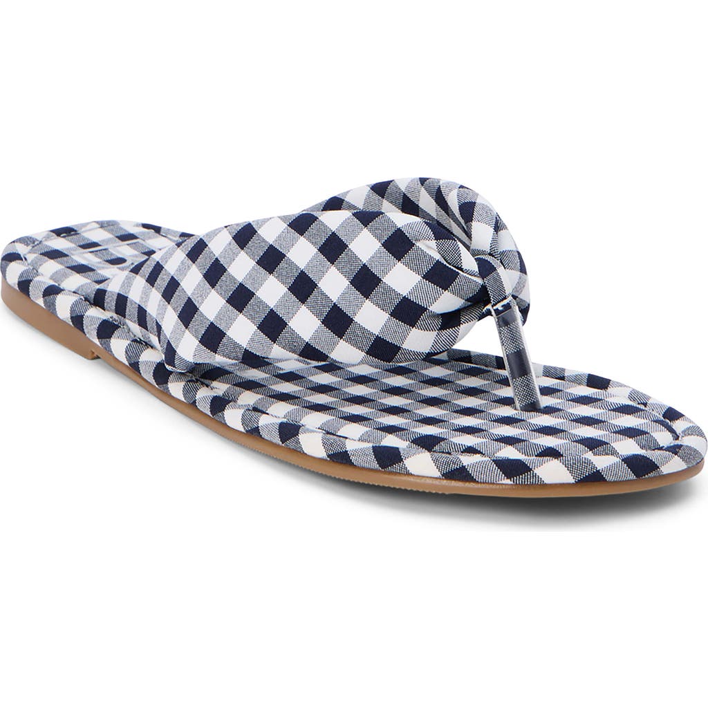 Beach By Matisse Gidget Navy Gingham Flat Thong Sandals In Navy Gingham