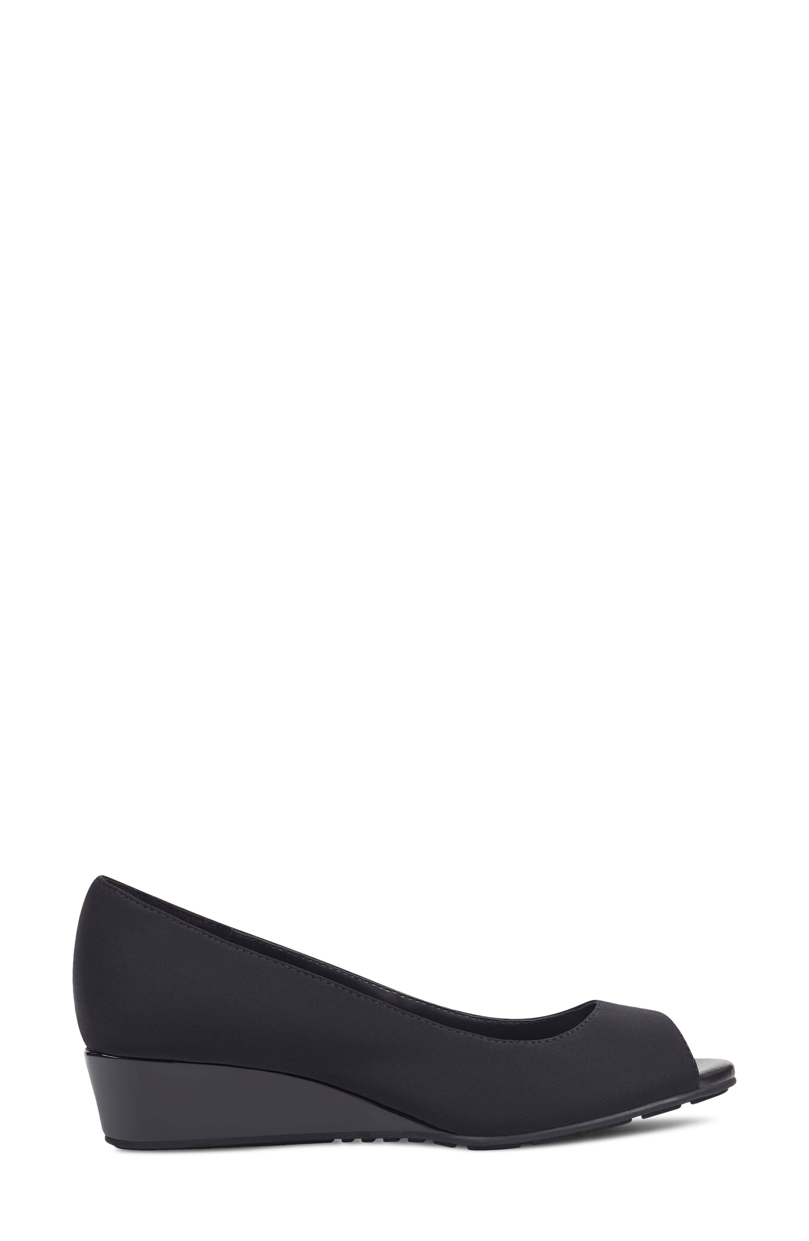 Bandolino Peep Toe Wedge Pump, Alternate, color, Black Fabric