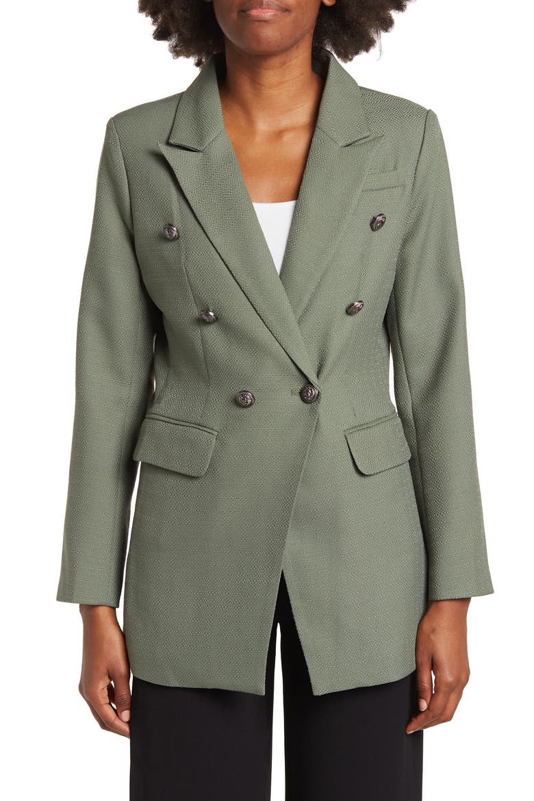 Princess Polly Textured Double-Breasted Blazer, Alternate, color, MILITARY
