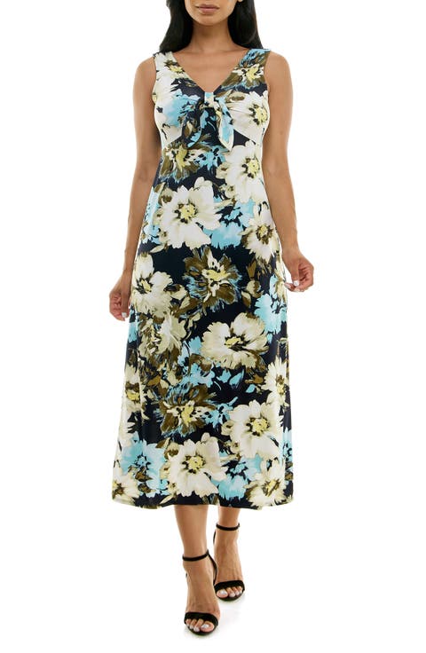 Tie Front Sleeveless Midi Dress