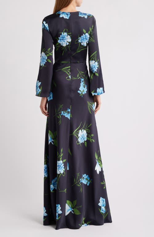 Sachin & Babi Alex Embellished Floral-print Satin Crepe Gown In Night Sky Blue Oculata