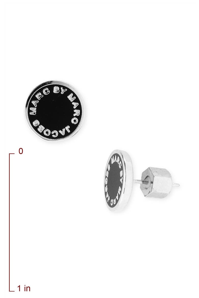 MARC JACOBS Enamel Logo Disc Earrings, Alternate, color, BLACK/ SILVER