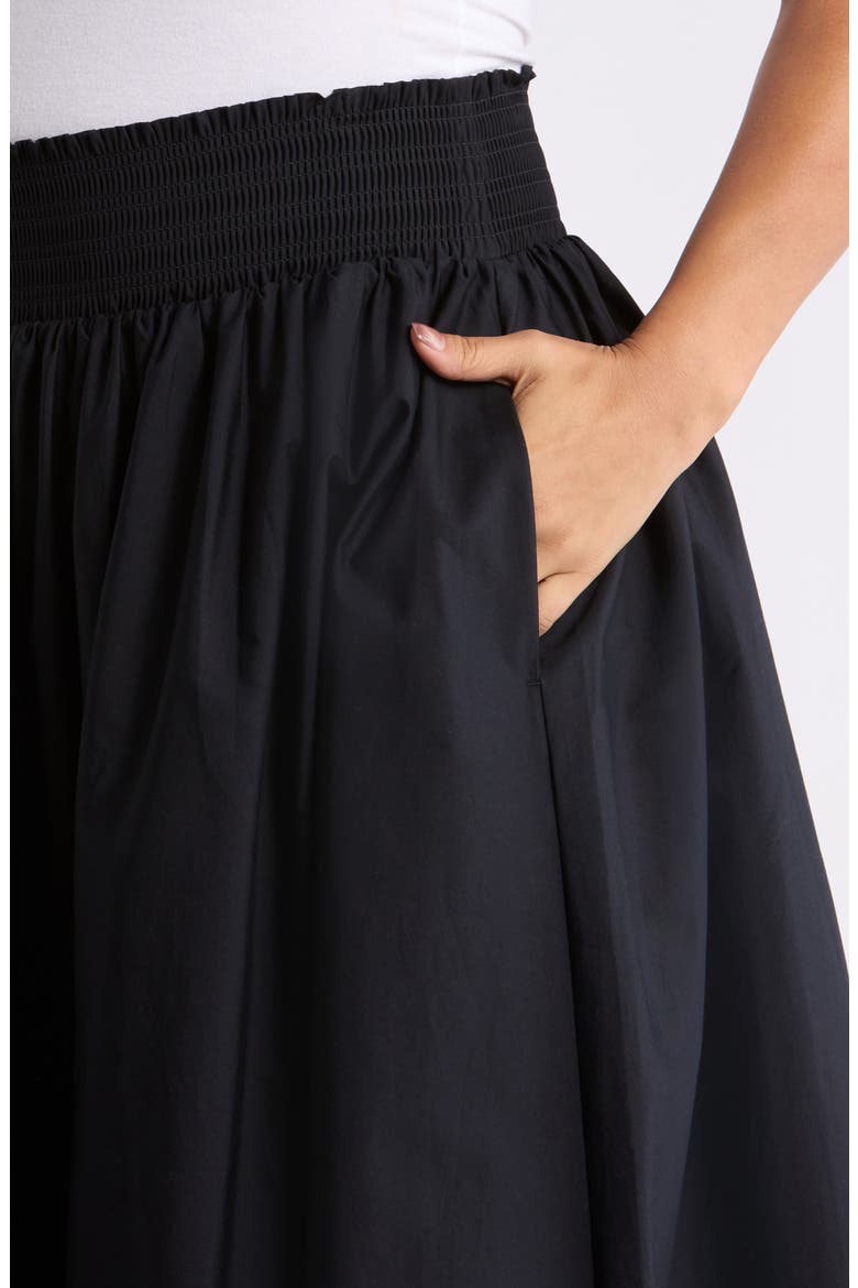 Smocked Waist Pleated Midi Skirt, Alternate, color, BLACK