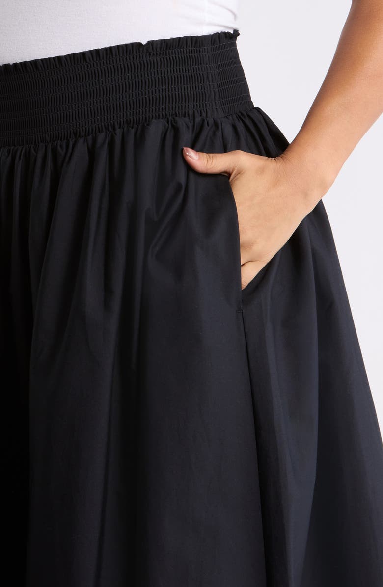 Nordstrom Smocked Waist Pleated Midi Skirt, Alternate, color, Black