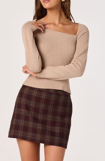 Astr The Label Asymmetric Neck Sweater In Neutral