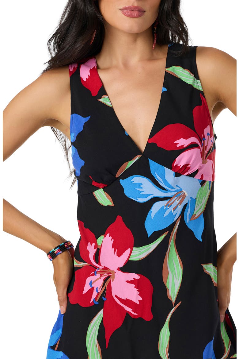 Eloise Floral Print Sleeveless Minidress, Alternate, color, BLACK