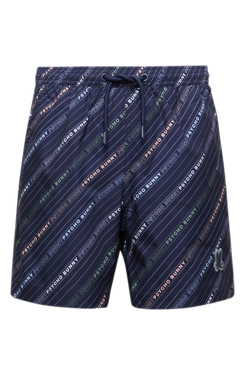 Psycho Bunny Kids' Renmark Printed Swim Trunks, Main, color, Evening Blue