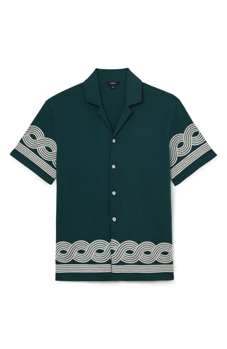 Reiss Arden Embroidered Cotton Blend Camp Shirt, Alternate, color, Soft Sage Green