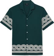 Reiss Arden Embroidered Cotton Blend Camp Shirt