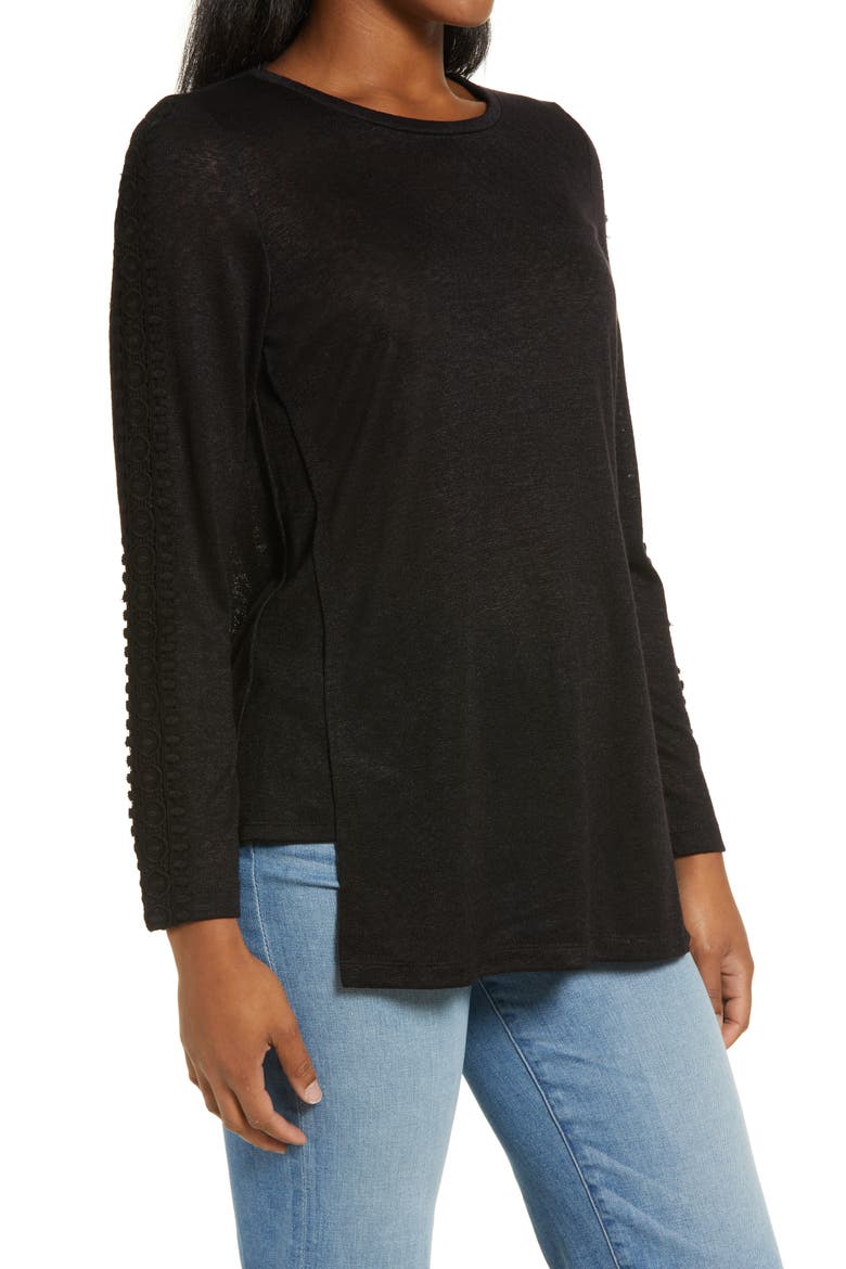 Lace Trim Top, Alternate, color, BLACK
