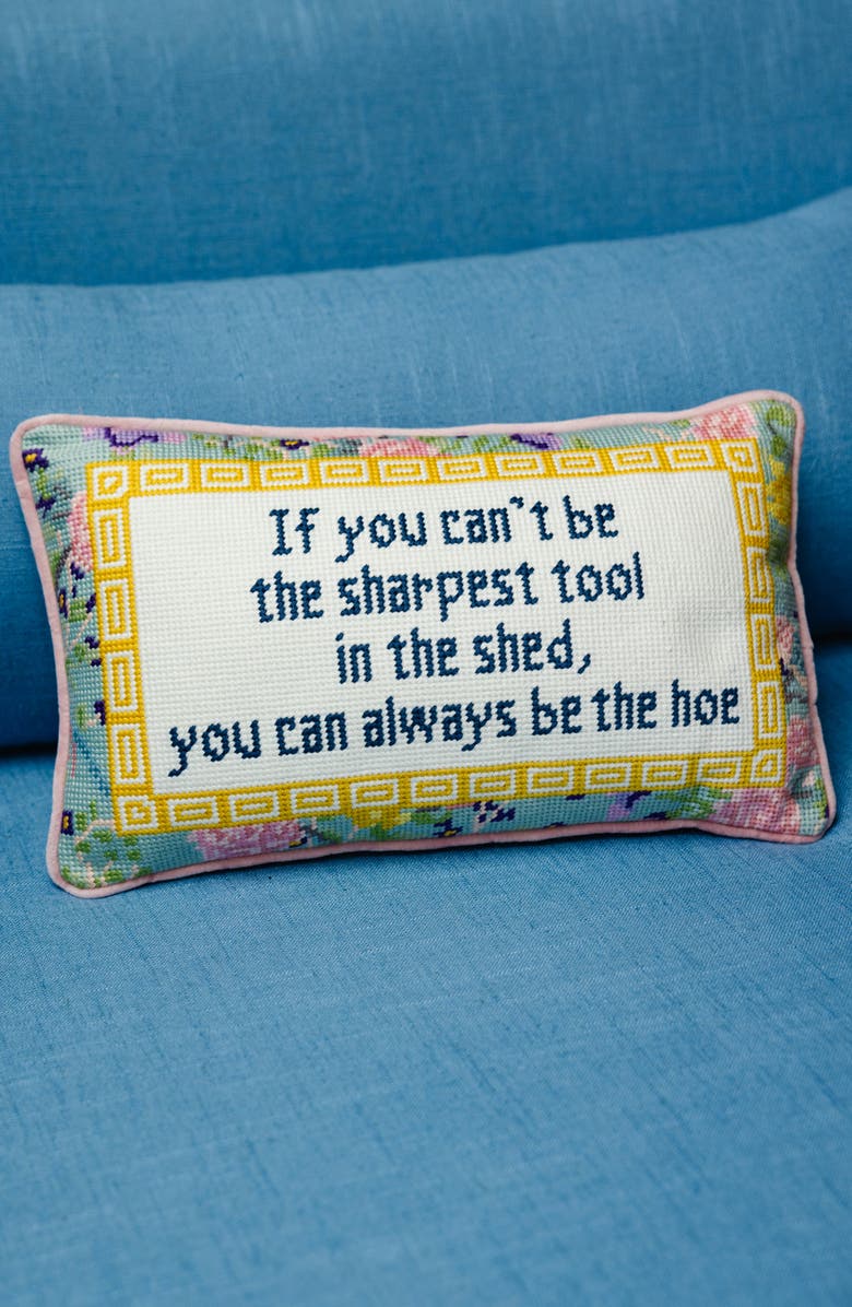 Furbish Sharpest Tool Needlepoint Pillow, Alternate, color, Coral Pink, Yellow, Ivory