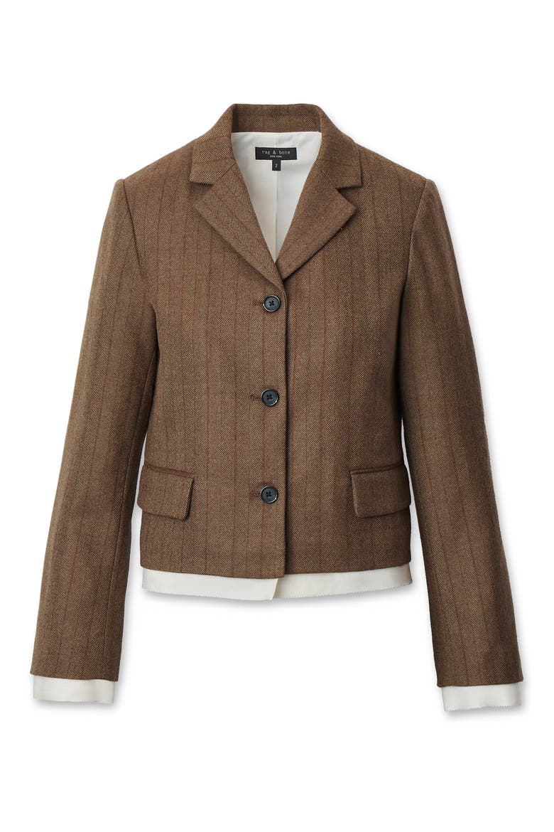 Lawrence Pinstripe Wool Blend Cropped Blazer, Alternate, color, TAMST