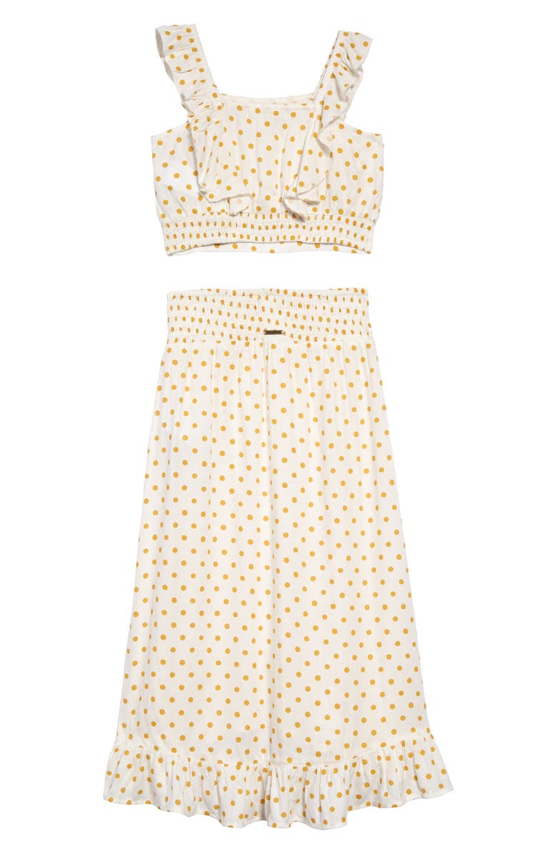 Billabong Paired Up Polka Dot Crop Top & Midi Skirt Set, Alternate, color, 