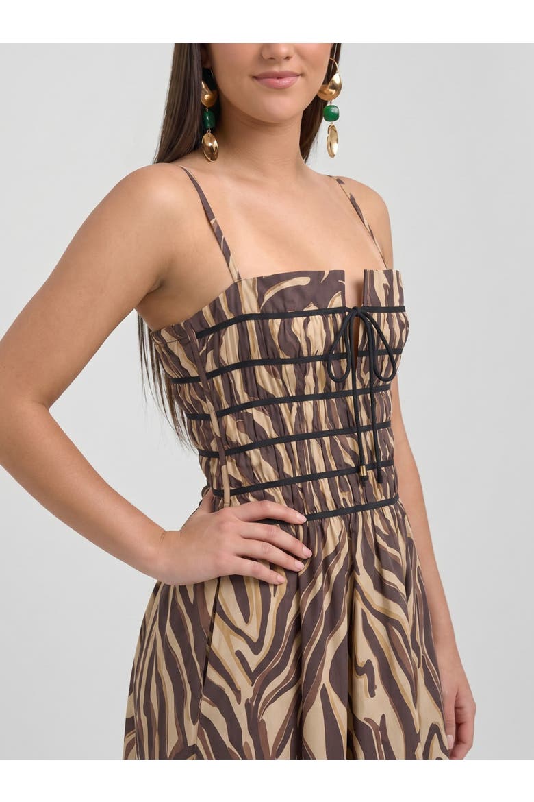 Zerra Smocked Corset Maxi Dress, Alternate, color, Brown Abstract
