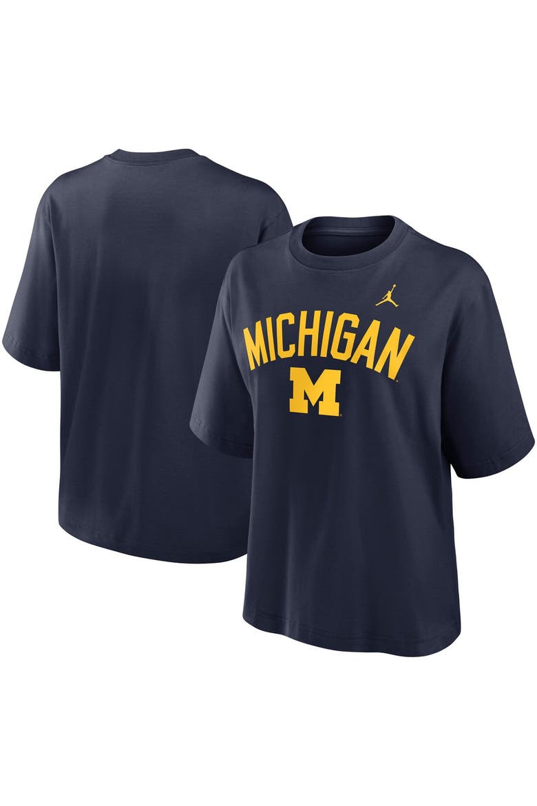 Women's Jordan Brand  Navy Michigan Wolverines Arch Logo Boxy T-Shirt, Alternate, color, Navy