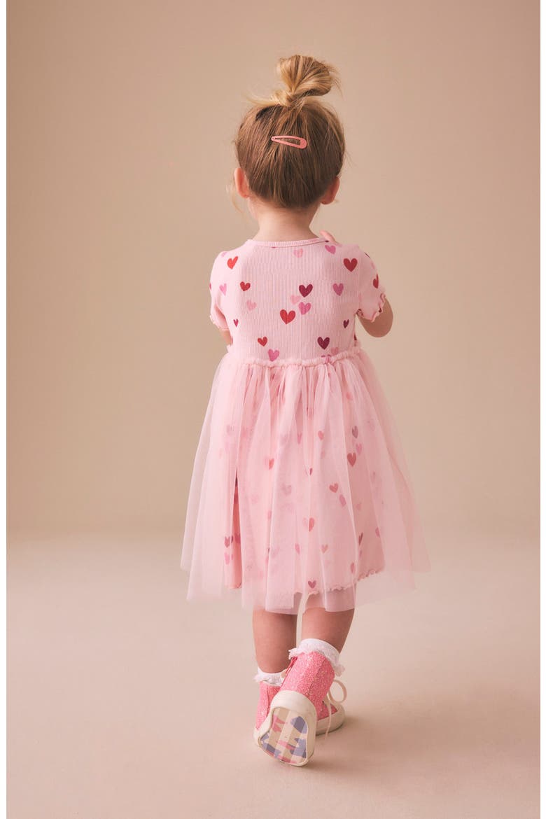 Kids' Heart Print Mixed Media Dress, Alternate, color, PINK