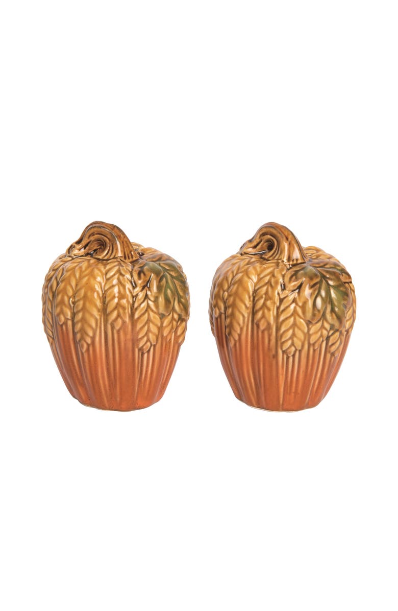 Transpac Ceramic Pumpkin Salt and Pepper Shakers Set Orange Autumn Decor, Main, color, Orange