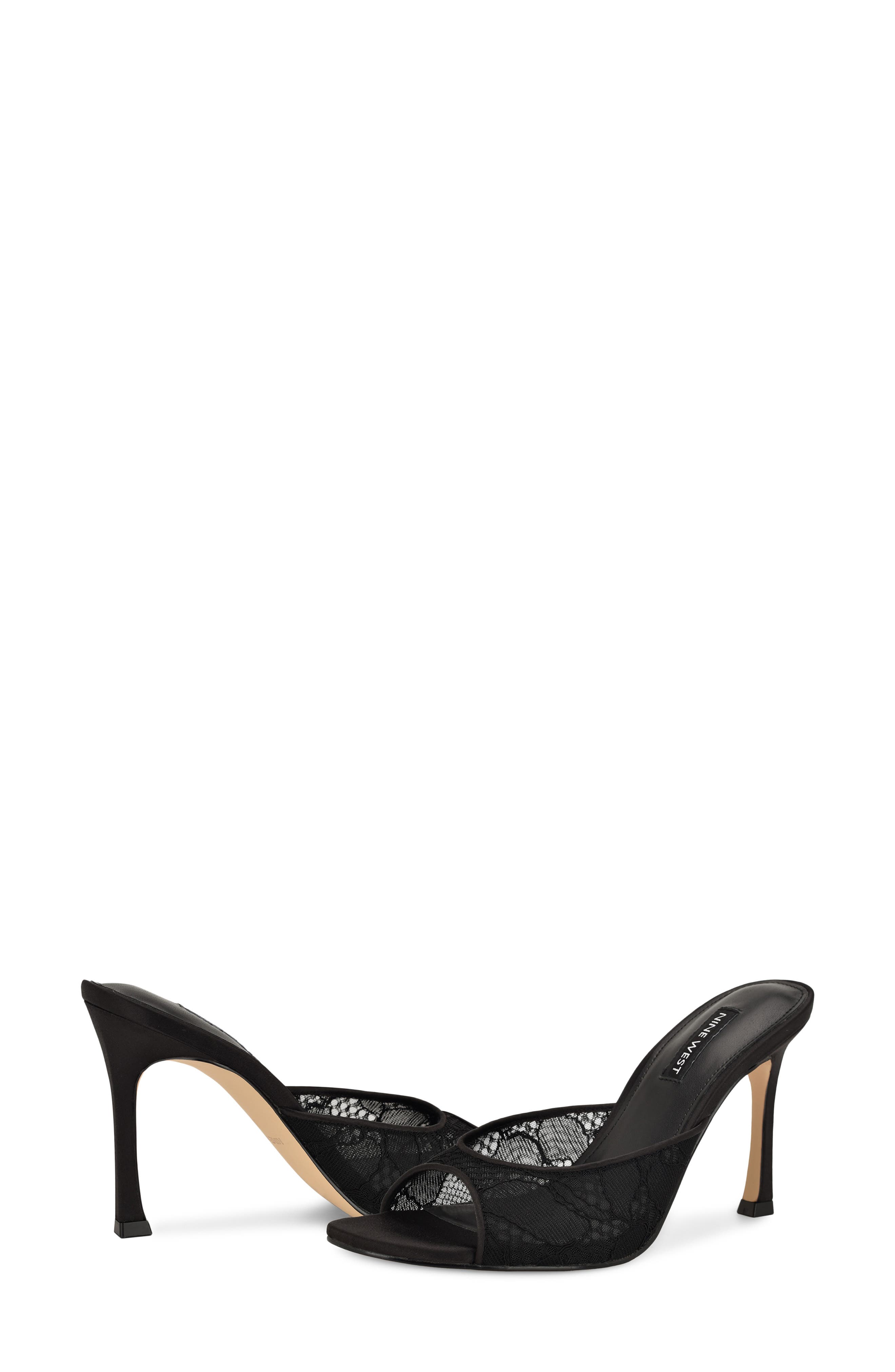 Nine West Kiscop Lace Slide Sandal, Alternate, color, Black