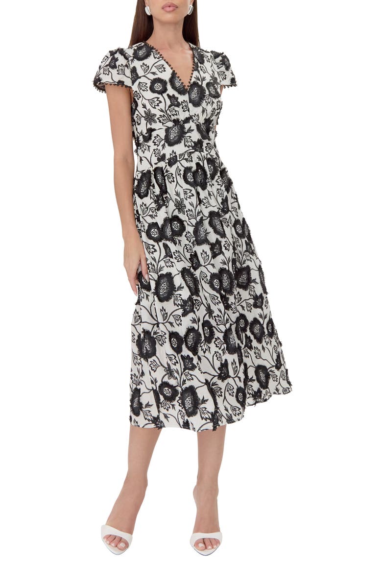 Adelyn Rae Nori 3D Embroidered Cotton Midi A-Line Dress, Alternate, color, 