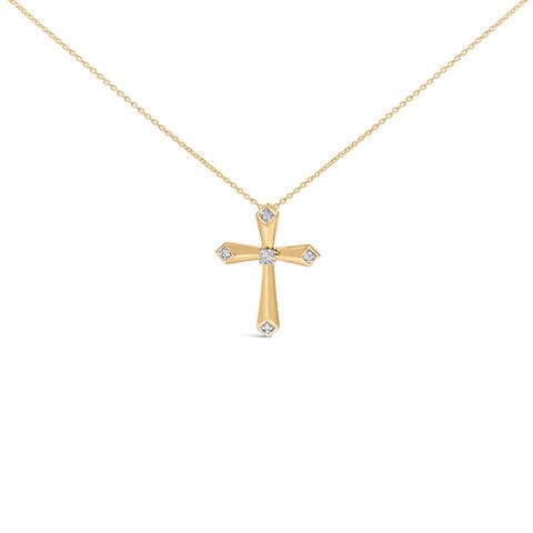 Gold Vermeil Diamond Accent 5 Point Cross Pendant Necklace