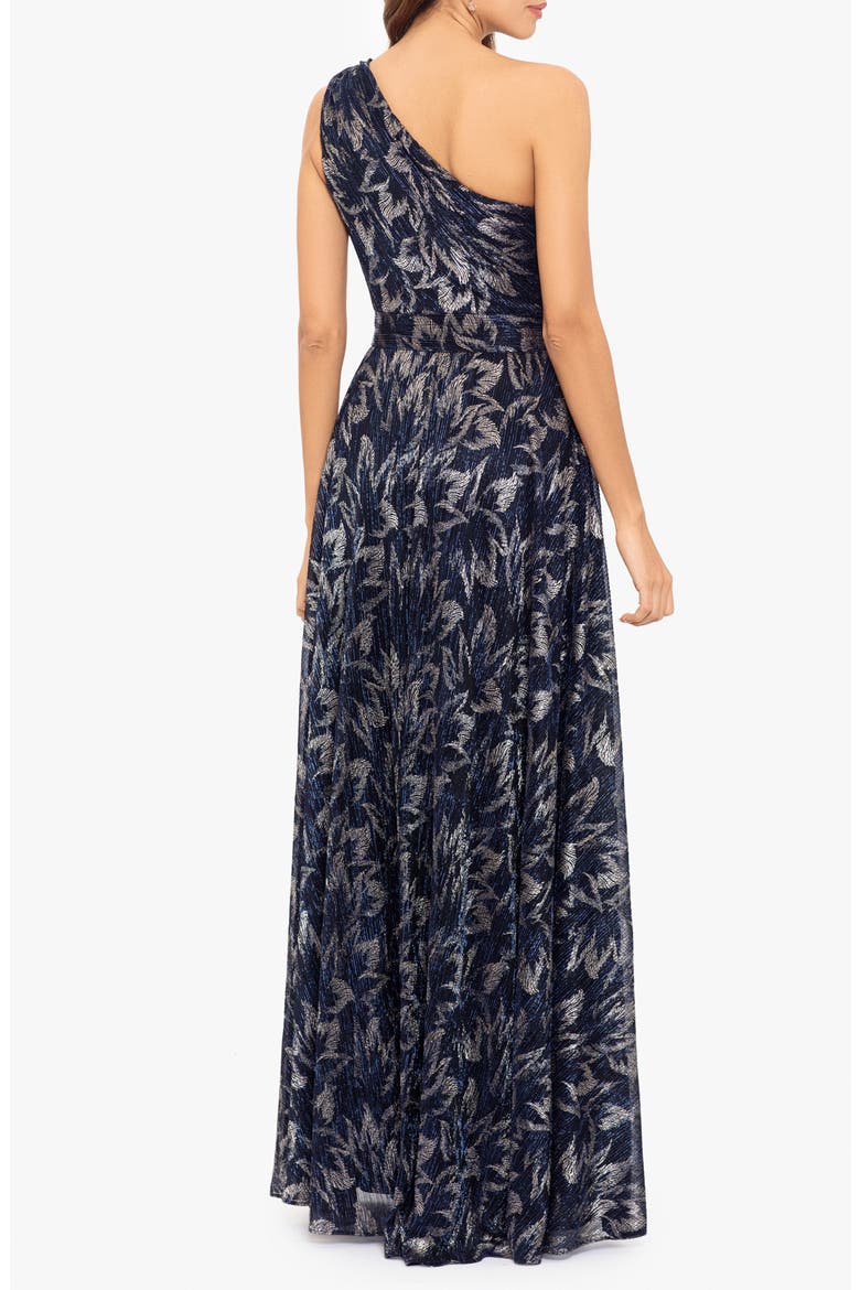 Galaxy Metallic One-Shoulder Gown, Alternate, color, NAVY/ GUNMETAL