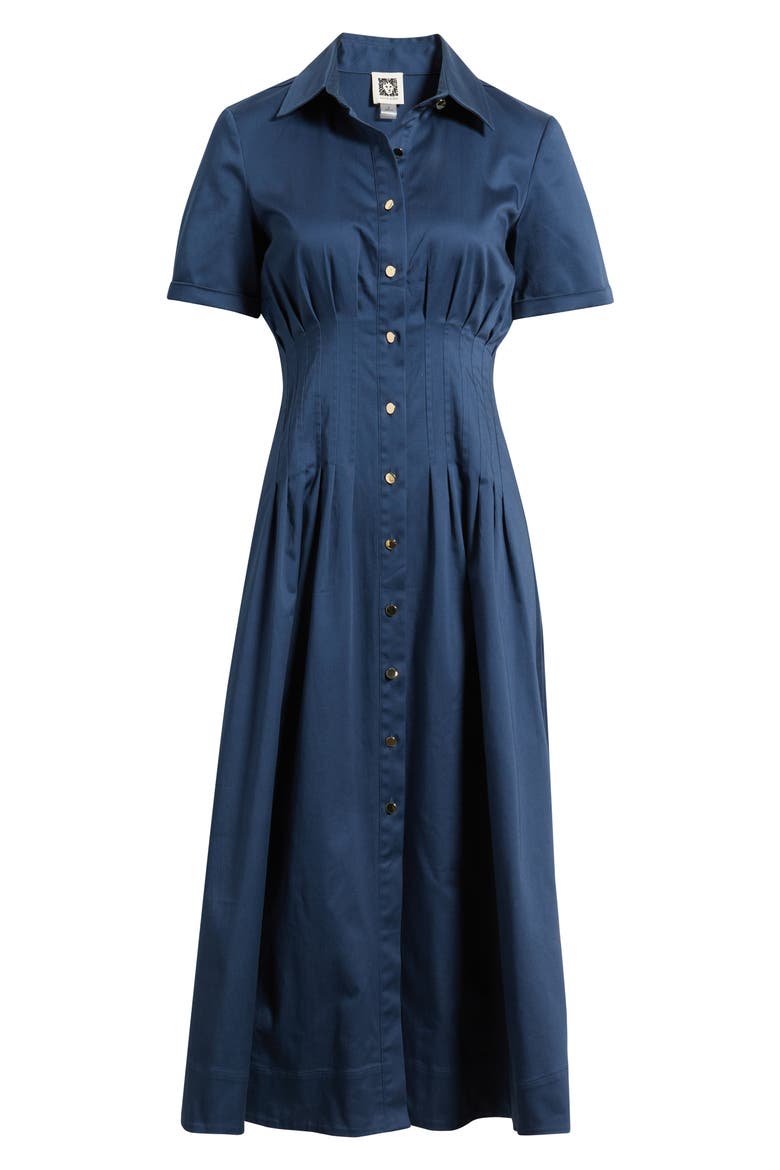 Short Sleeve Stretch Cotton Shirtdress, Alternate, color, BLUE CARBON