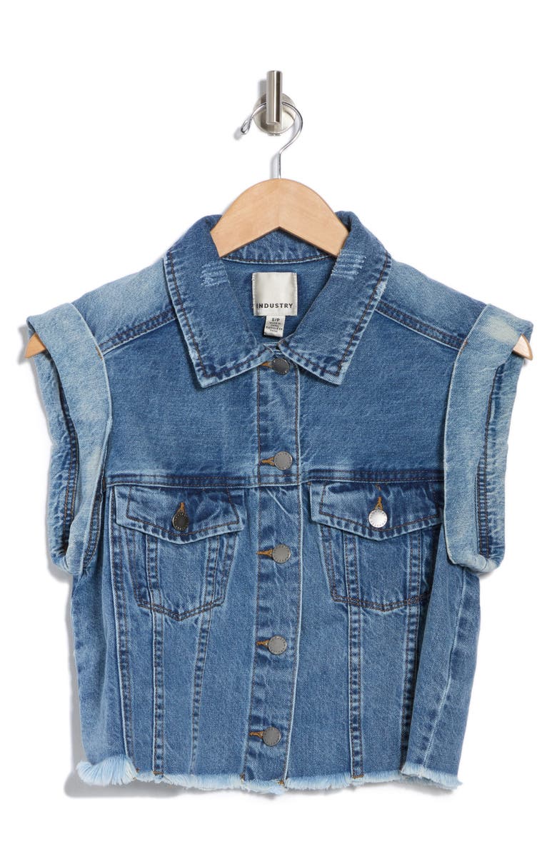 INDUSTRY REPUBLIC CLOTHING Cuffed Fray Hem Denim Vest, Alternate, color,