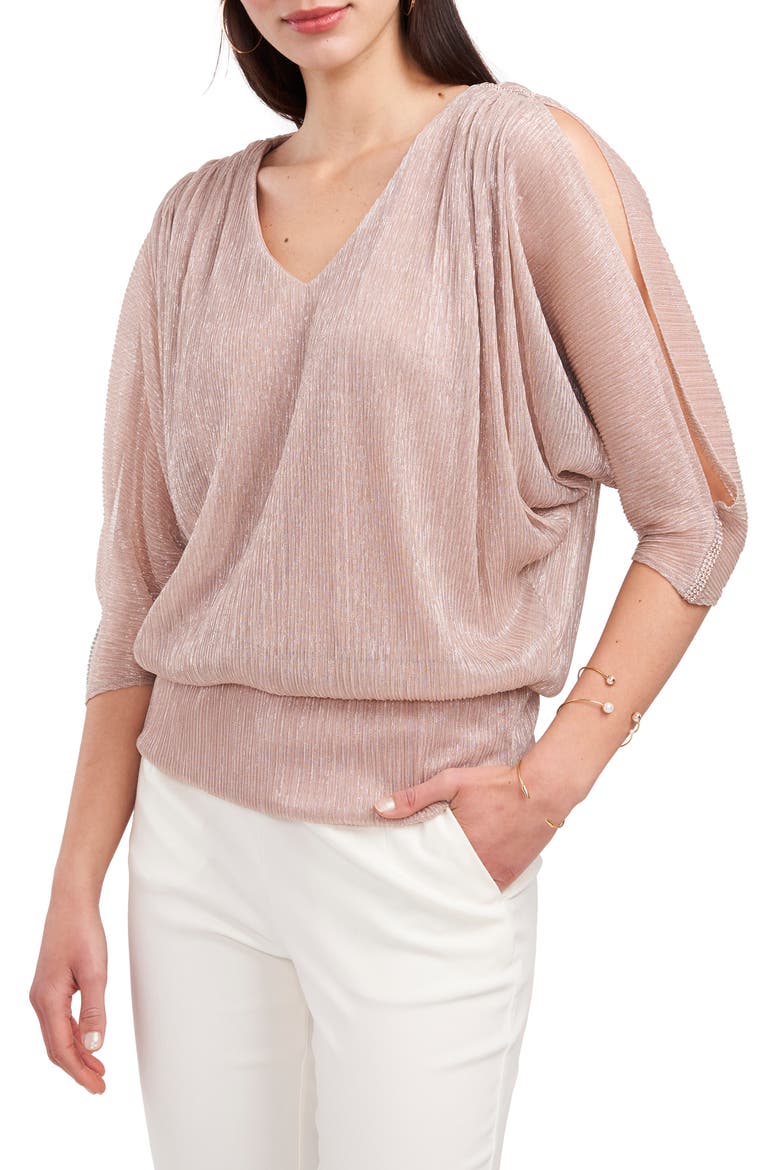 Metallic V-Neck Blouse, Main, color, MAUVE