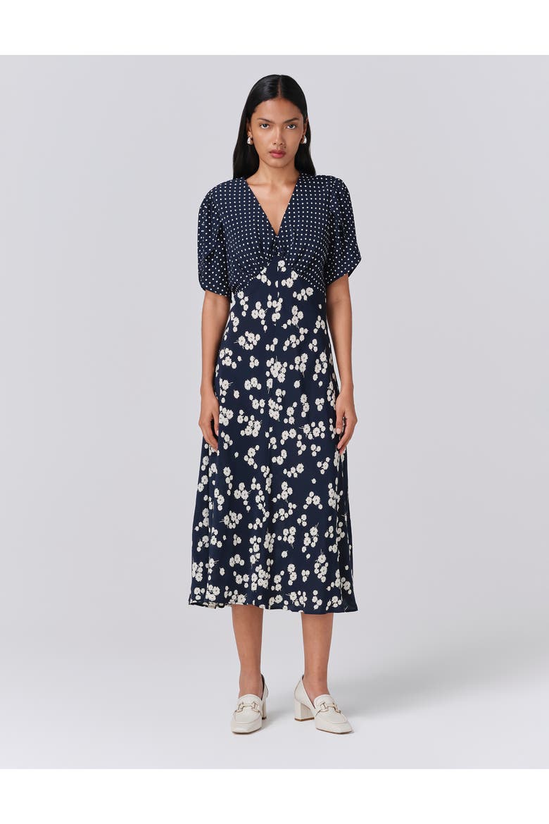 Lulu V-neck Midi Dress, Main, color, Navy Spot Floral