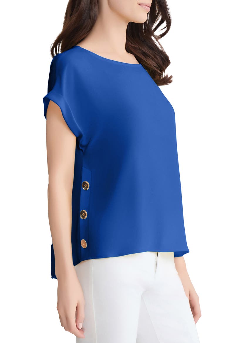 Button Side Short Sleeve Top, Alternate, color, SAPPHIRE