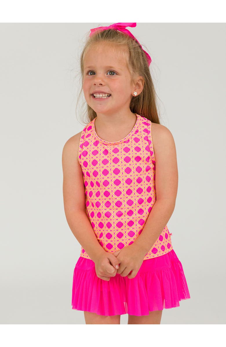 RuffleButts Toddler Girls UPF50+ Active Tank Top, Alternate, color, Neon Sherbet Cane