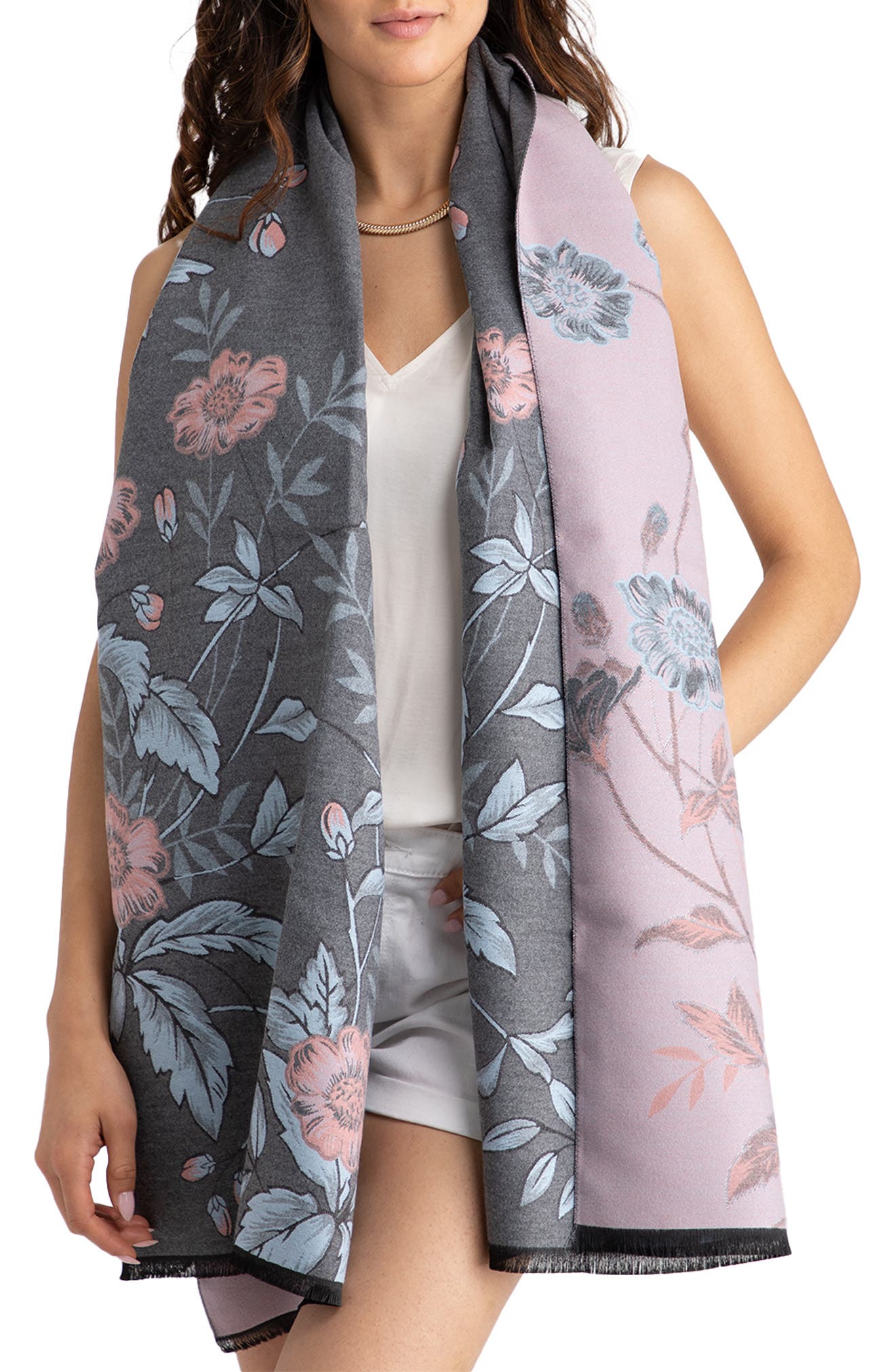 SAACHI Floral Pattern Reversible Scarf
