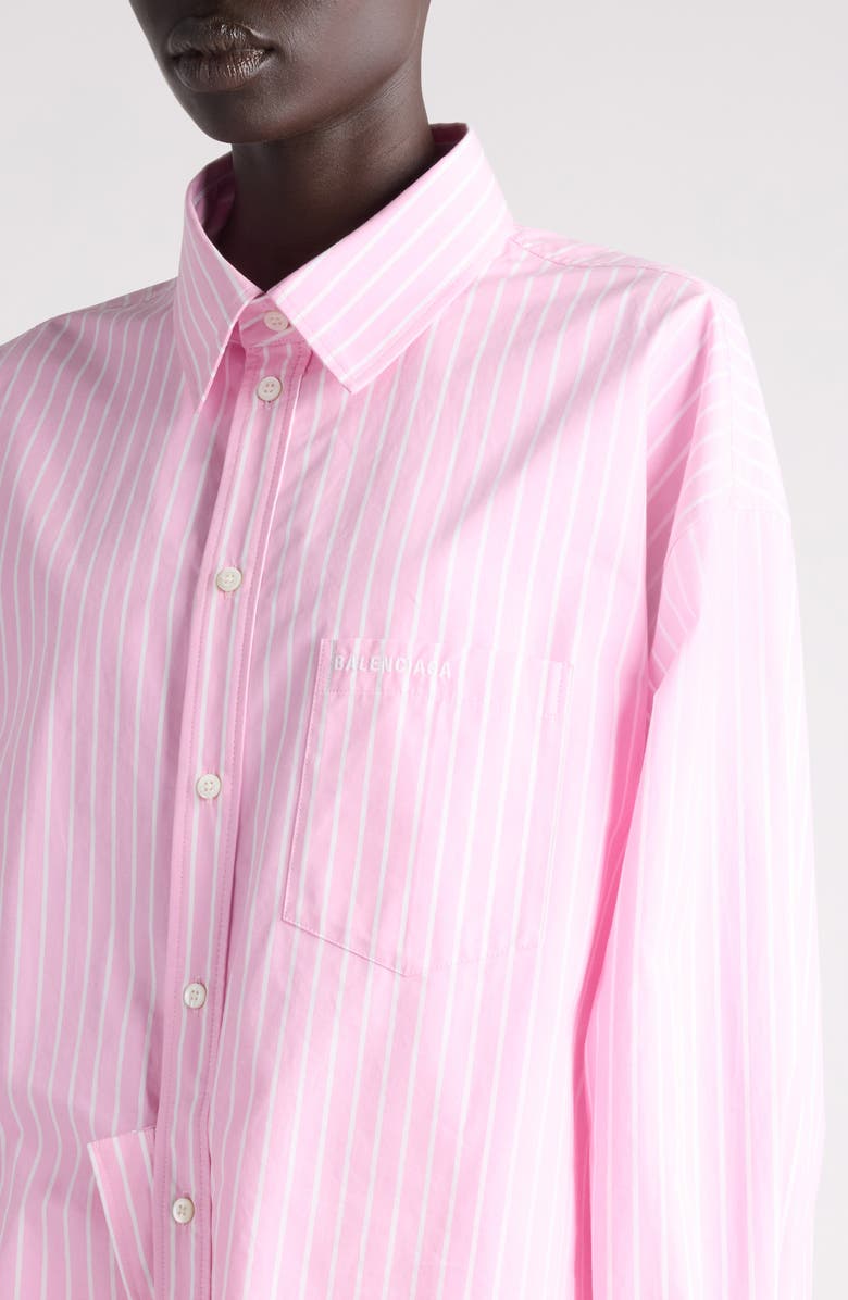 Balenciaga Folded Stripe Cotton Poplin Button-Up Shirt, Alternate, color, 5621 Pink/ White