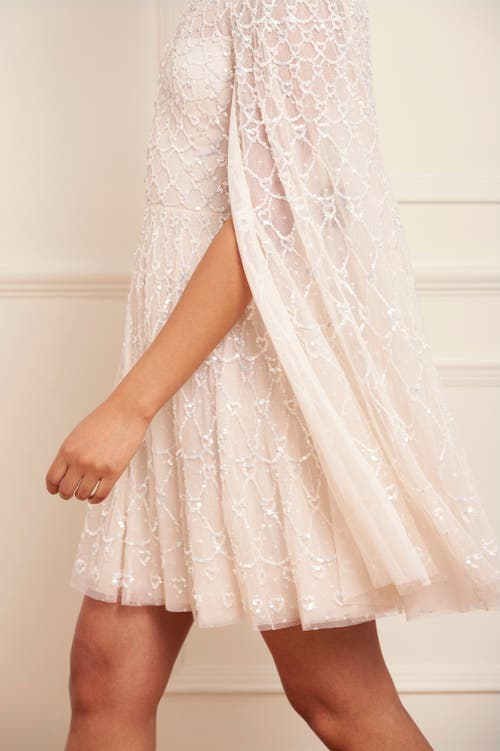Needle & Thread Heart Lattice Micro Mini Dress In Neutral