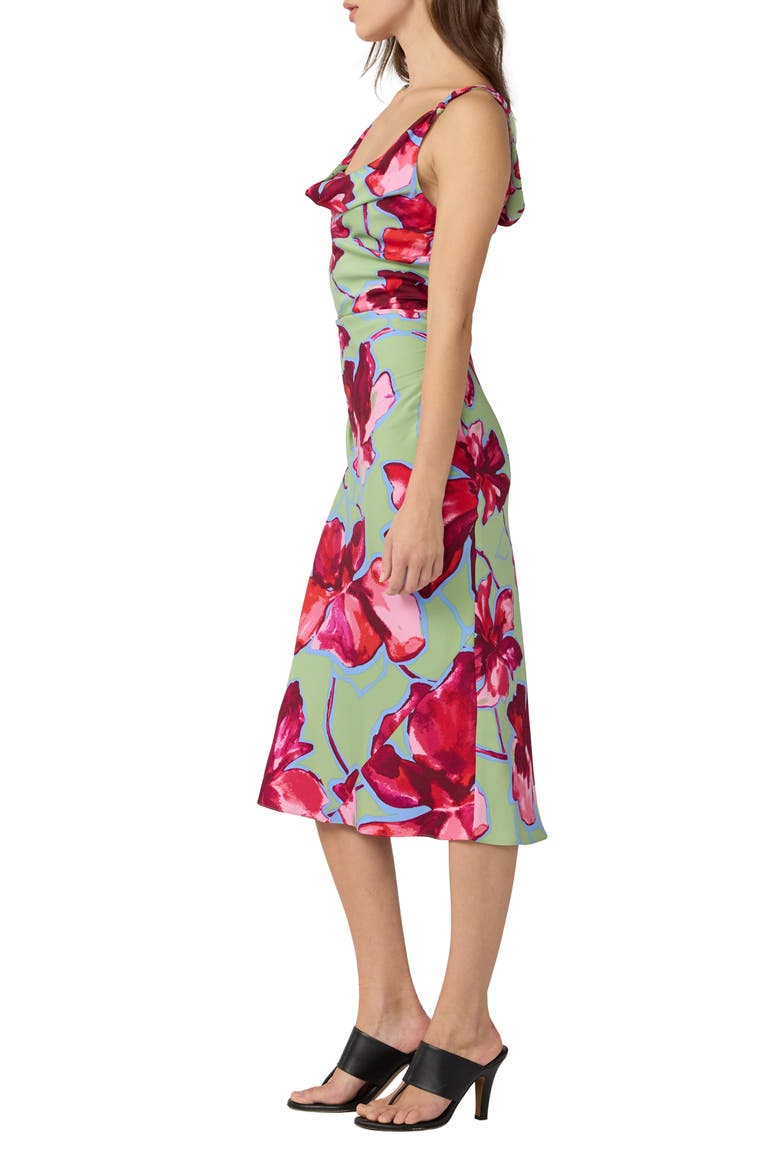 Delaney Floral Cowl Neck Midi Dress, Alternate, color, HIBISCUS SMOKE DEGRADE