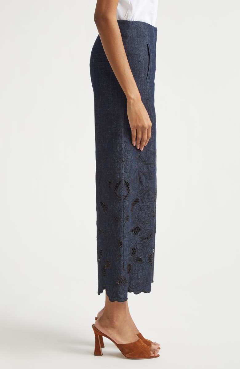 Veronica Beard Osborne Wide-Leg Eyelet Pants, Alternate, color, Indigo Rinse