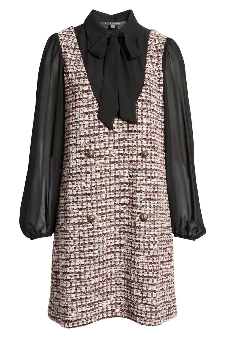Long Sleeve Tweed Minidress, Alternate, color, IVORY/ BLUE